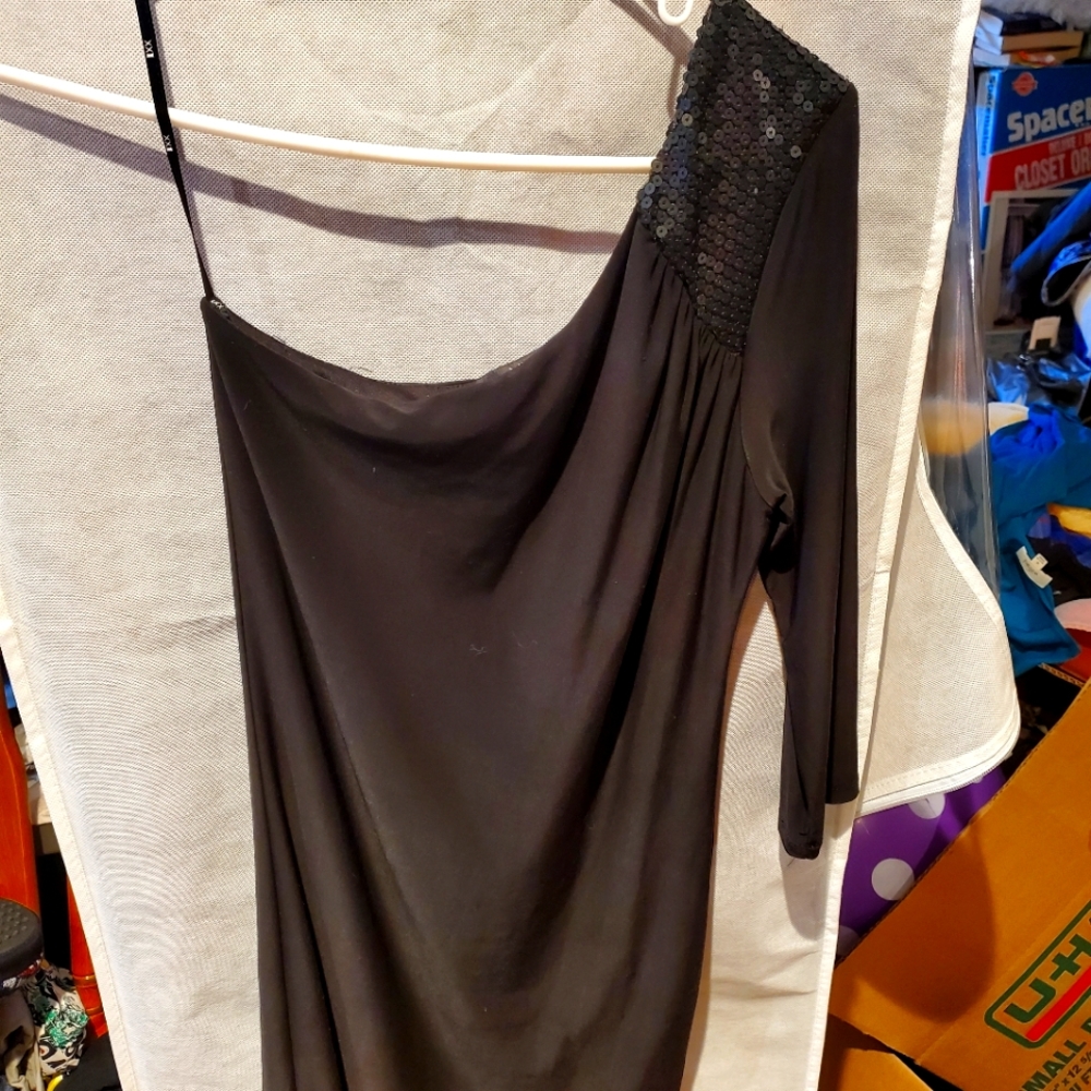 Twenty-one one-shoulder mini dress with sequins and ruching details.